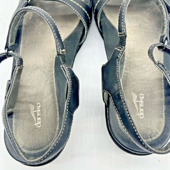 Dansko Sandals Ankle Strap Strappy Black Leather Open Toe Heel Size 41 - US 10.5 - Picture 15 of 16